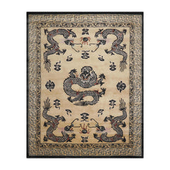 9' x12' Beige Black Celadon Color Hand Tufted Pictorial New Zealand Wool Traditional Oriental Rug