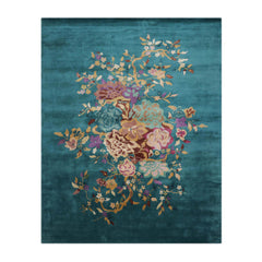 9' x12' Turquoise Lavender Brown Color Hand Tufted Floral New Zealand Wool Art Deco Oriental Rug