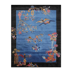 9' x12' Blue Black Gold Color Hand Tufted Pictorial New Zealand Wool Art Deco Oriental Rug