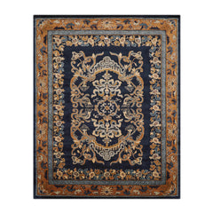 9' x12' Blue Caramel Beige Color Hand Tufted Patterned New Zealand Wool Art Deco Oriental Rug