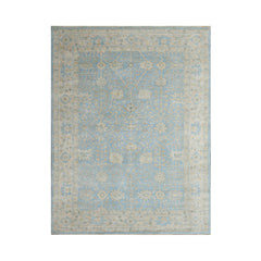 9x12 Blue, Beige Hand Knotted Afghan Oushak 100% Wool Traditional Oriental Area Rug