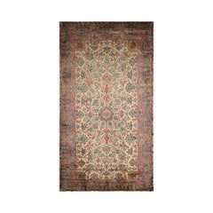 Palace Hand Knotted 100% Wool Kerman Traditional Oriental Area Rug Ivory, Rose Color