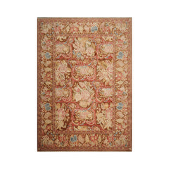 9x12 Brown, Beige Hand Knotted Oushak Wool and Silk Turkish Oushak Arts & Crafts Oriental Area Rug