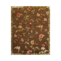 8x10 Brown, Gold Hand Knotted Tibetan Wool and Silk Lapchi Traditional Oriental Area Rug