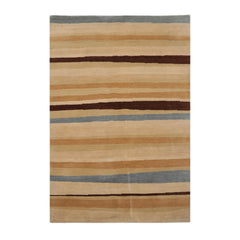 4x6 Hand Knotted Tibetan 100% Wool Modern & Contemporary Oriental Area Rug Beige, Tan Color