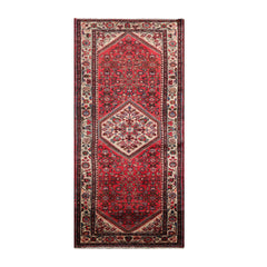 3'6" x 10'4" Roselare Runner Herizz Hand Knotted Red Medallion Traditional Wool Oriental Area Rug