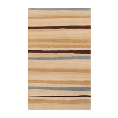 3x5 Hand-Knotted Contemporary Striped Tibetan Wool Area Rug Beige