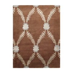 3x5 Brown Hand Knotted Tibetan Transitional Trellis Floral Wool & Silk Oriental Area Rug