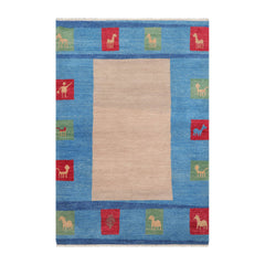 4x6 Beige Hand Knotted Tibetan Contemporary Gabbehh Wool Oriental Area Rug