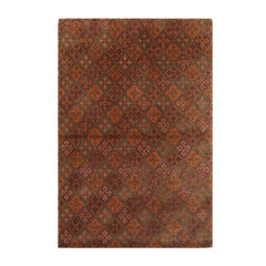 4x6 Brown Hand Knotted Tibetan Transitional Floral Wool & Silk Oriental Area Rug