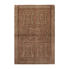 4x6 Taupe Hand Knotted Tibetan Transitional All-Over Wool & Silk Oriental Area Rug