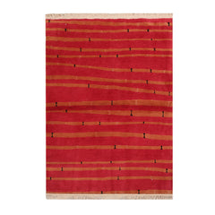 4x6 Coral Hand Knotted Tibetan Contemporary Striped Wool & Silk Oriental Area Rug