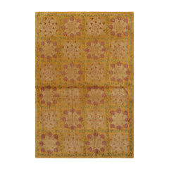 4x6 Gold Hand Knotted Tibetan Transitional Floral Wool Oriental Area Rug