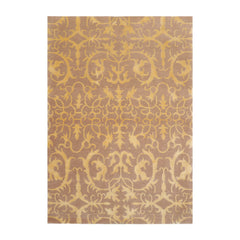 4x6 Beige Hand Knotted Transitional Tibetan Floral Wool and Silk Oriental Area Rug