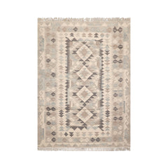 LoomBloom 5x8 Handcrafted Beige Oriental Kilim Wool Rug