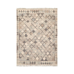 LoomBloom 5x8 Beige Handwoven Southwestern Wool Kilim