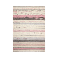 LoomBloom 5x8 Hand-Woven Bohemian Ivory Kilim Wool Rug
