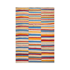 LoomBloom 5x8 Beige Handcrafted Striped Wool Oriental Rug