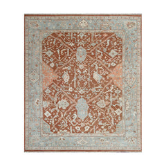 8x10 Rust Aqua Coral Color Hand Knotted Oushak Wool Traditional Oriental Rug