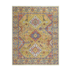 8x10 Gold Navy Burnt Orange Color Hand Knotted Oushak Wool Traditional Oriental Rug