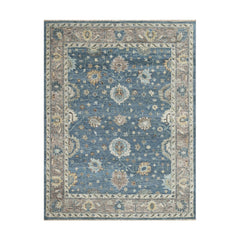 9x12 Blue Taupe Beige Color Hand Knotted Oushak Wool Traditional Oriental Rug