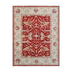 9x12 Red Beige Gray Color Hand Knotted Oushak Wool Traditional Oriental Rug