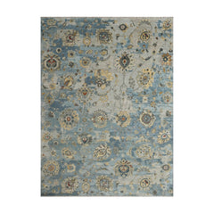 9x12 Blue Beige Gray Color Hand Knotted Transitional Wool Transitional Oriental Rug