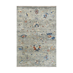 5x8 Gray Beige Blue Color Hand Knotted Transitional Wool Transitional Oriental Rug