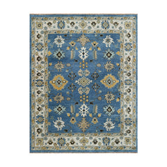 8x10 Blue Beige Gold Color Hand Knotted Oushak Wool Traditional Oriental Rug
