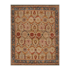 9 x 12 Beige Blue Rust Color Hand Tufted All-Over 100% Wool Traditional Oriental Rug