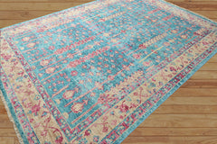 Multi Size Blue, Light Gold Hand Knotted Arts & Crafts 100% Wool Turkish Oushak Traditional Oriental Area Rug