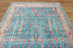 Multi Size Blue, Light Gold Hand Knotted Arts & Crafts 100% Wool Turkish Oushak Traditional Oriental Area Rug