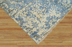 8x10 Blue Beige Gray Color Hand Knotted Transitional Oushak w/o border Wool Transitional Oriental Rug
