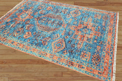 Multi Size Blue, Burnt Orange Hand Knotted Arts & Crafts 100% Wool Turkish Oushak Traditional Oriental Area Rug