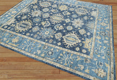 8x10 Blue, Beige Hand Knotted 100% Wool Turkish Oushak Transitional Oriental Area Rug