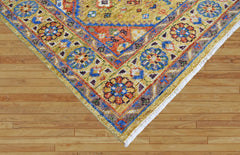 8x10 Gold Navy Burnt Orange Color Hand Knotted Oushak Wool Traditional Oriental Rug