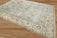 9x12 Slate, Beige Hand Knotted Afghan Oushak 100% Wool Traditional Oriental Area Rug