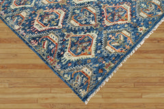 8x10 Navy Beige Burnt Orange Color Hand Knotted Transitional Oushak Wool Transitional Oriental Rug