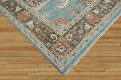 9x12 Aqua Brown Coral Color Hand Knotted Oushak Arts & Crafts Wool Arts & Crafts/Mission Oriental Rug