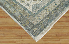 9x12 Beige Gray Moss Color Hand Knotted Oushak Wool Traditional Oriental Rug