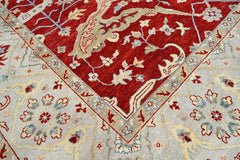 9x12 Red Beige Gray Color Hand Knotted Oushak Wool Traditional Oriental Rug