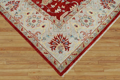 9x12 Red Beige Gray Color Hand Knotted Oushak Wool Traditional Oriental Rug
