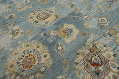 9x12 Blue Beige Gray Color Hand Knotted Transitional Wool Transitional Oriental Rug