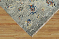 5x8 Gray Beige Blue Color Hand Knotted Transitional Wool Transitional Oriental Rug