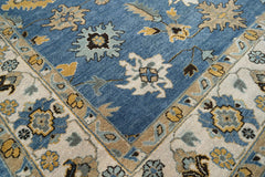 8x10 Blue Beige Gold Color Hand Knotted Oushak Wool Traditional Oriental Rug