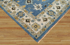 8x10 Blue Beige Gold Color Hand Knotted Oushak Wool Traditional Oriental Rug