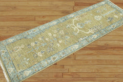 Runner Hand Knotted 100% Wool Oushak Traditional Oriental Area Rug Gold, Light Blue Color