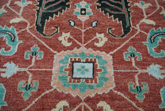 9x12 Hand Knotted LoomBloom Muted Turkish Oushak 100% Wool Arts & Crafts Oriental Area Rug Burnt Orange,Gray Color
