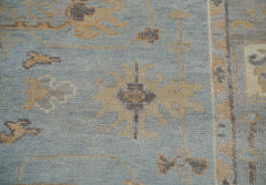 9x12 Hand Knotted LoomBloom Muted Turkish Oushak 100% Wool Transitional Oriental Area Rug Light Blue, Gray Color