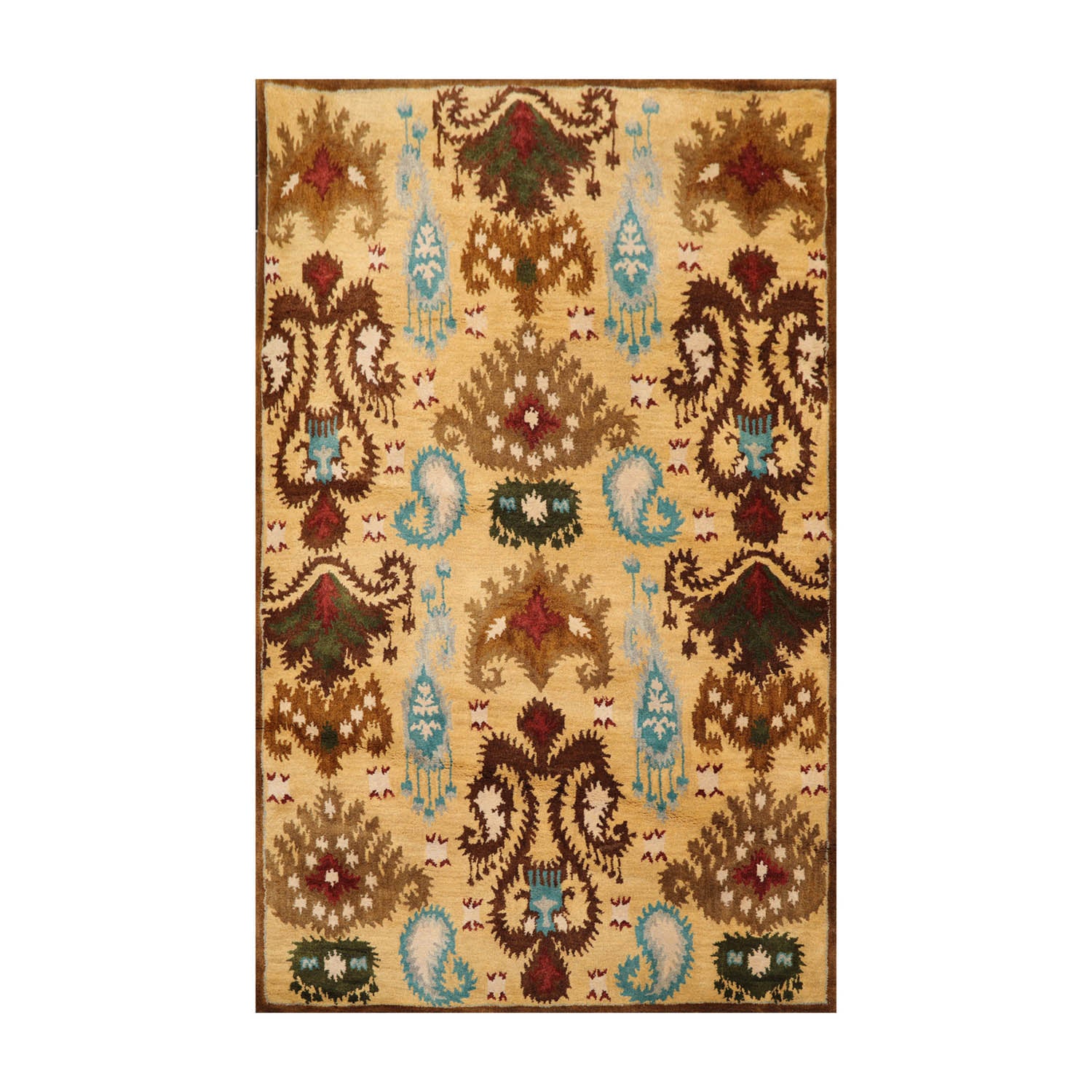 5' x8' Gold Brown Blue Color Hand Tufted Persian 100% Wool Traditional Oriental Rug